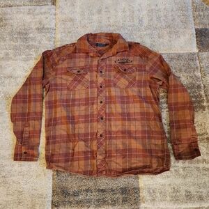 COOGI Plaid Button Up Shirt XXL Brown Red Long Sleeve MFG Since 69 Casual